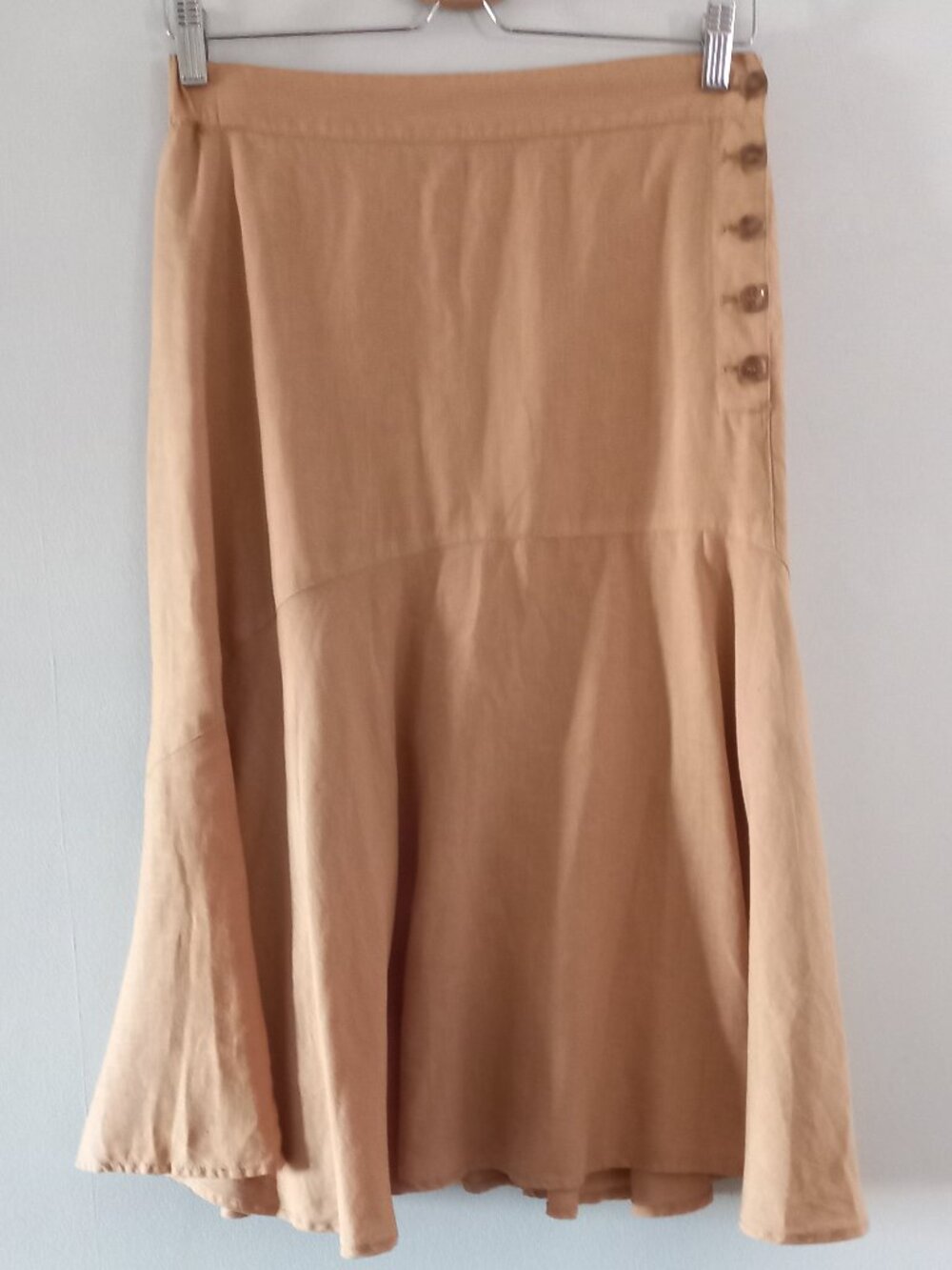 OLSEN beige linen flared skirt with side buttons